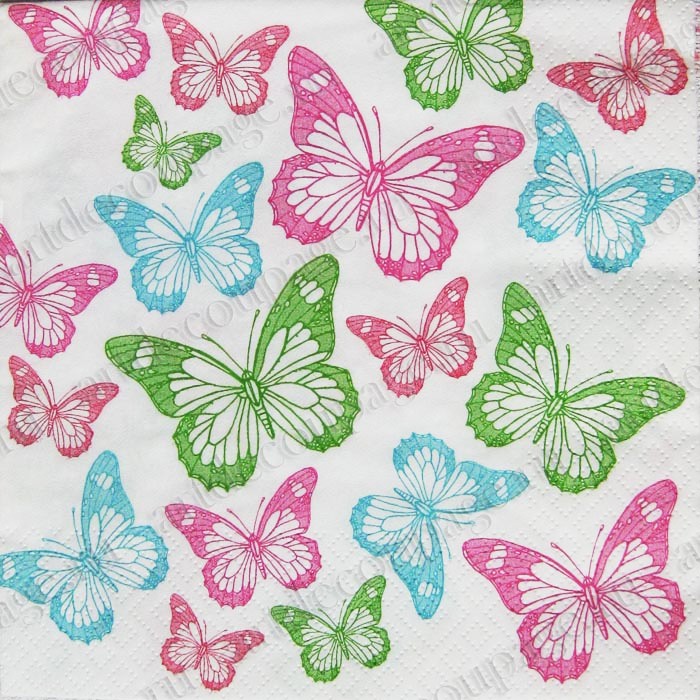 Салфетки бумажные детские для декупажа  Бабочки, разноцветные - магазин АртДекупаж
